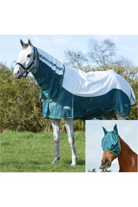 Weatherbeeta Green-Tec Airflow Mesh Combo Neck Rug & Free Fly Mask Bundle 1024531 - White Bottle Green